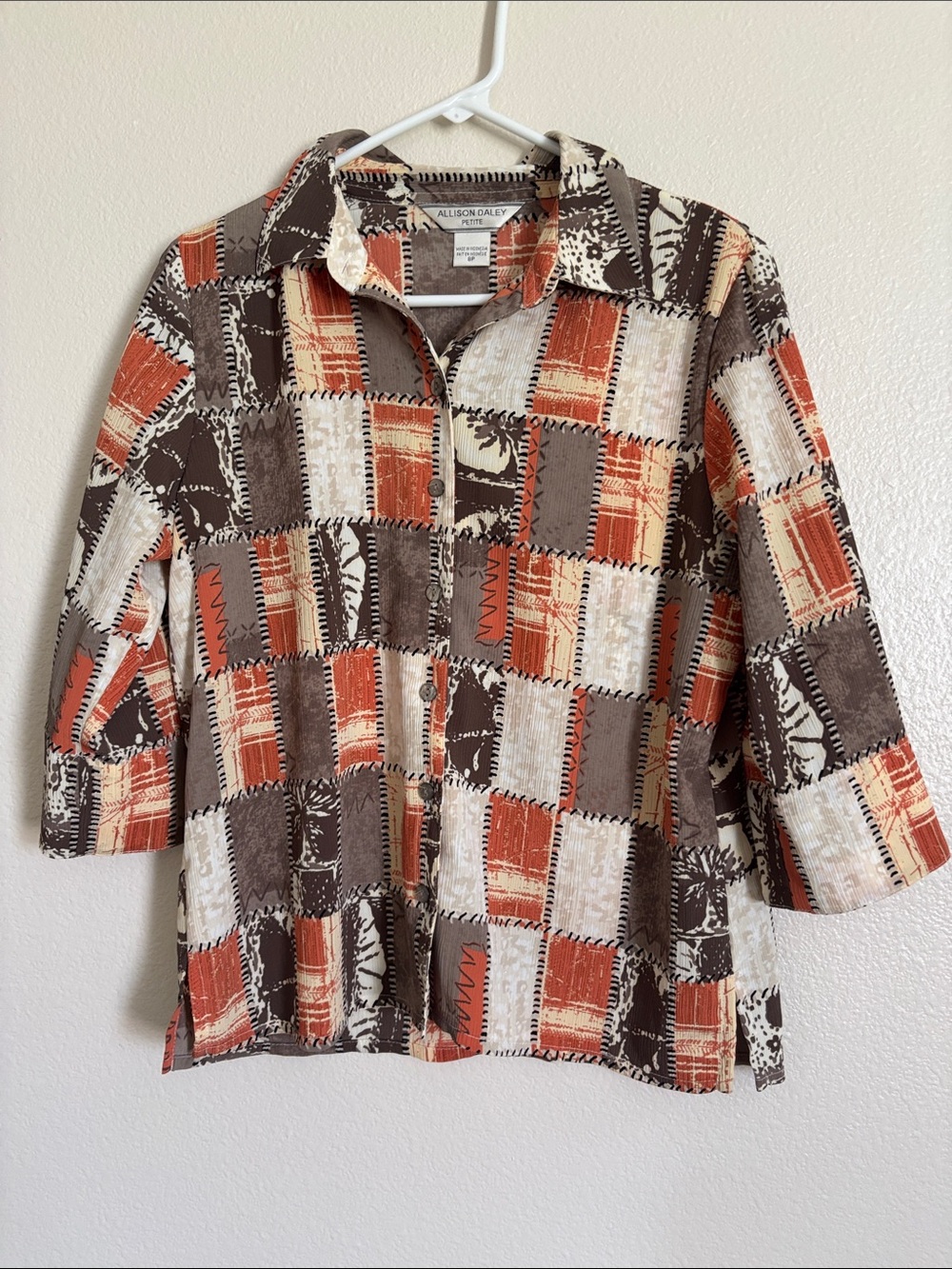 Allison Daley Petite Color Block Safari Print Blouse